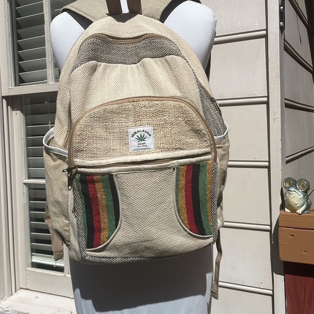 Himalayan Hemp Backpack with Multicolor Stripes -Large/ Unisex